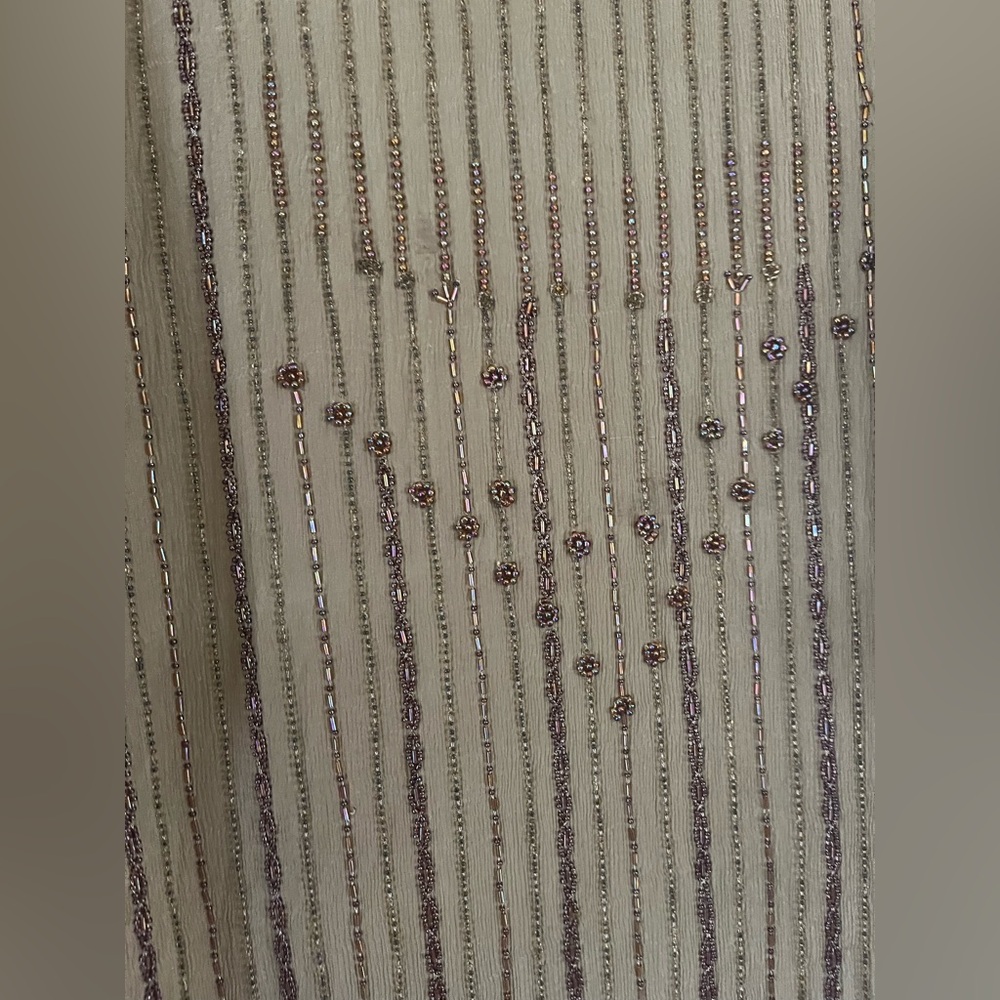VTG 70s 20s flapper Silk balloon sleeve art deco dreamy beaded sheath dress M - Picture 4 of 13